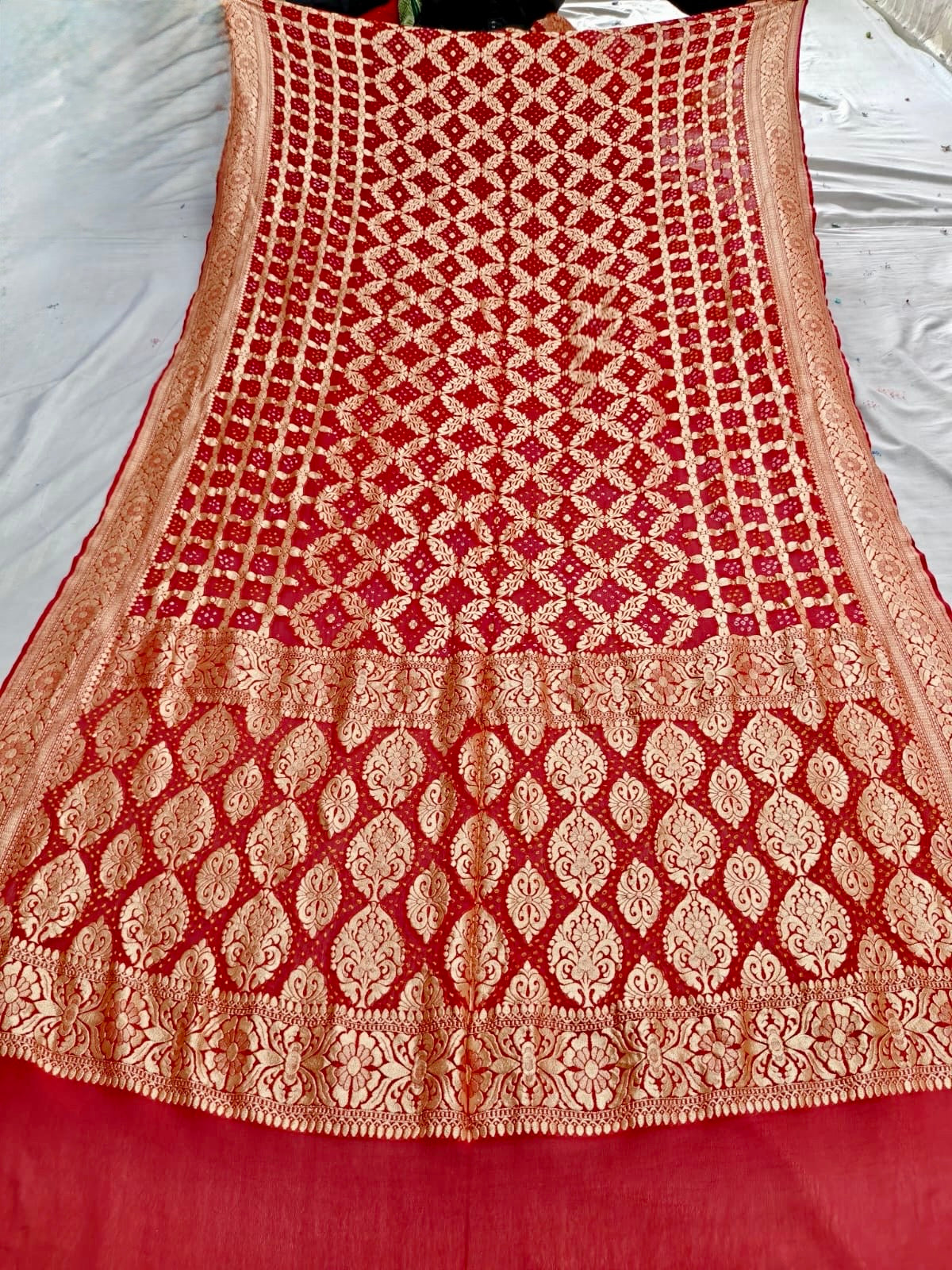 Pure Banarasi Georgette Red Bandhani Saree