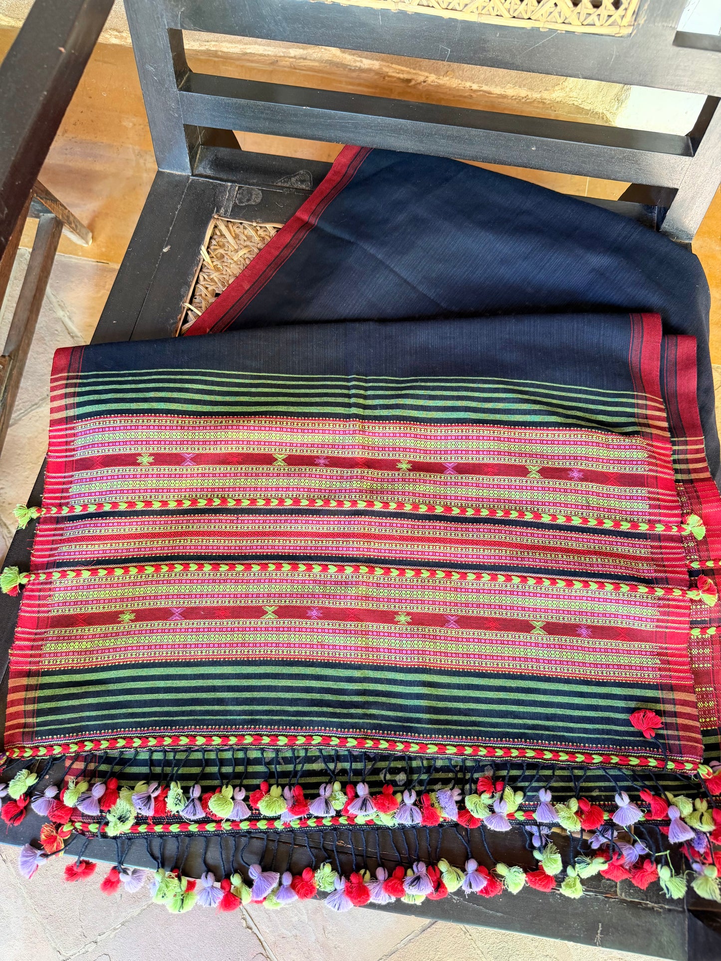 Black Soft Cotton Handwoven Bhujodi Scarf/ Stole
