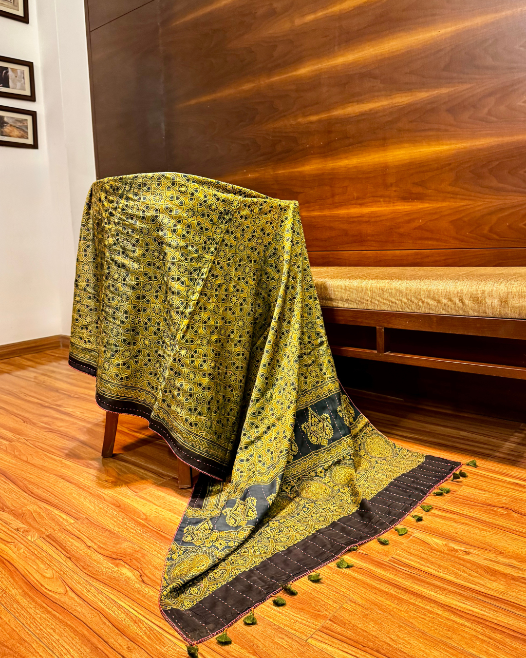 Green Ajrakh Gajji Silk Dupatta