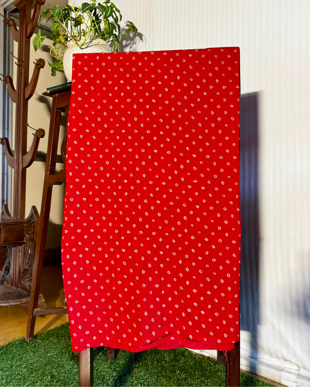 Red & Blue Bandhani Unstitched Cotton Dress Material Set