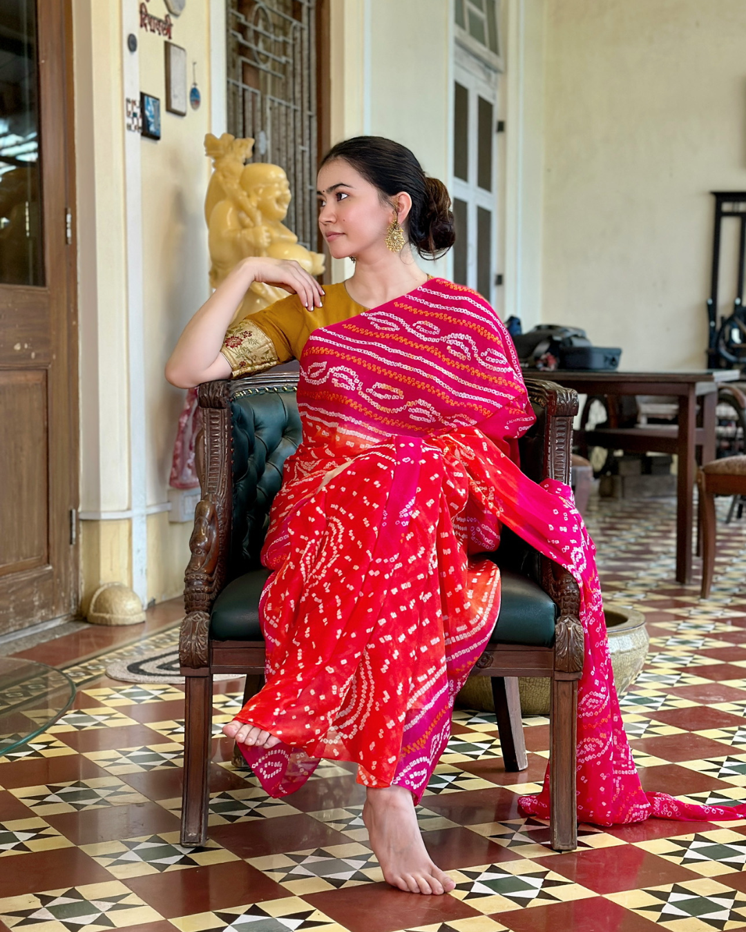 Hot Pink Bandhani Crepe Silk Saree