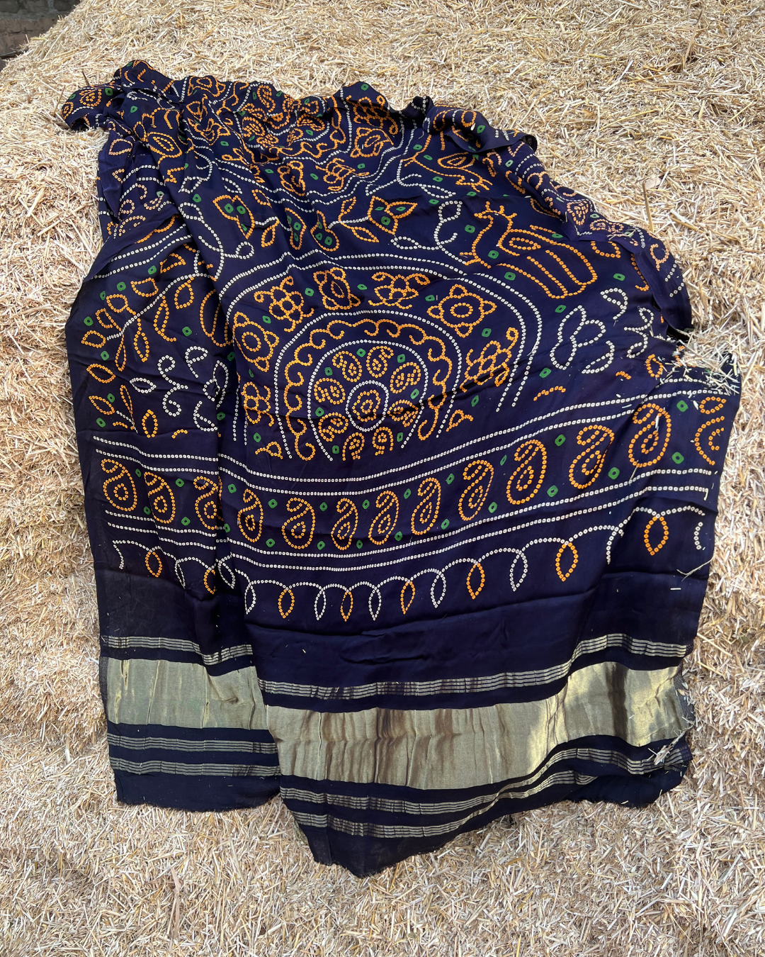 Deep Aubergine Gajji Silk Bandhani Dupatta with Lagdi Patta