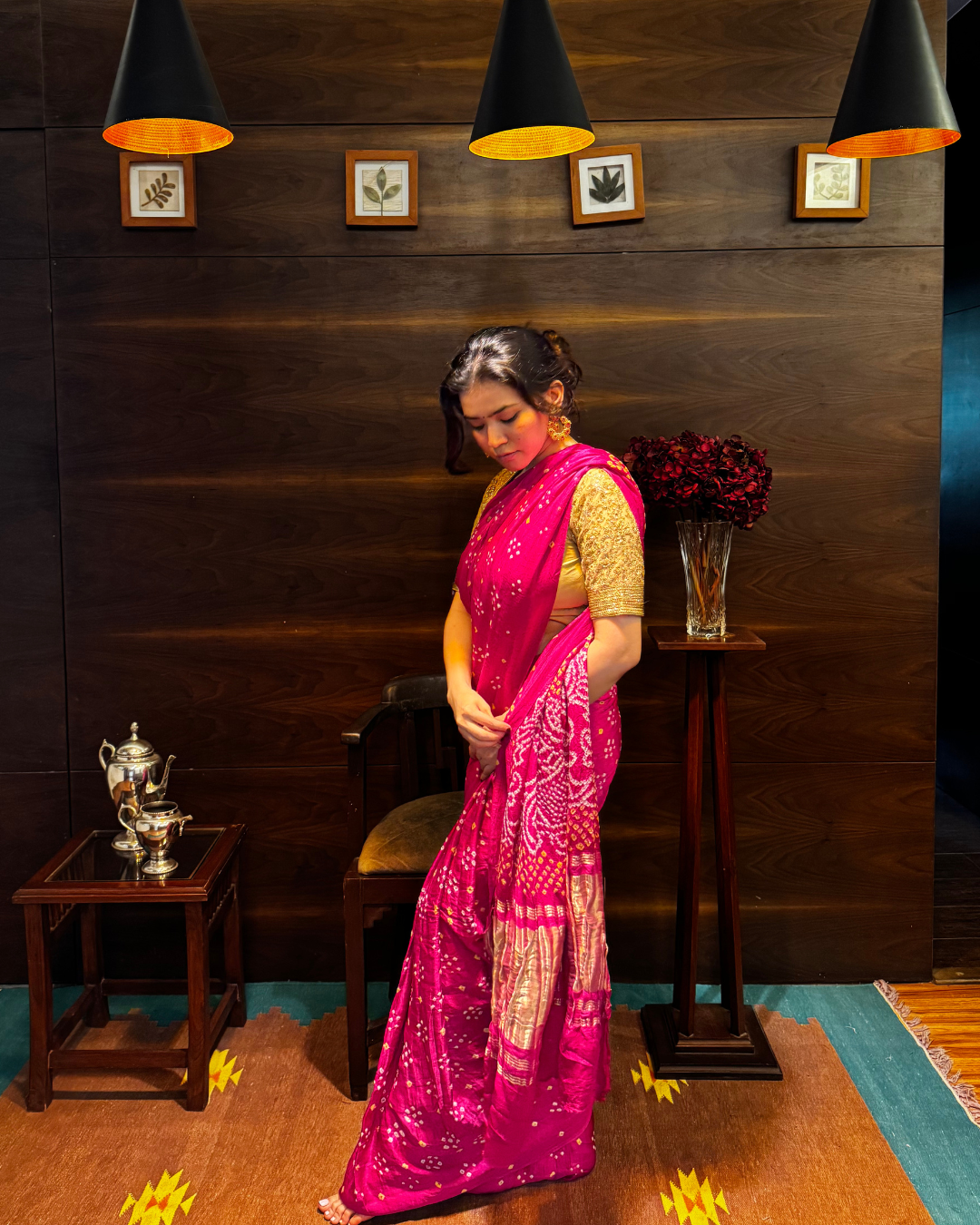 Pink Bandhani Pure Gajji Silk Saree with Lagdi Patta