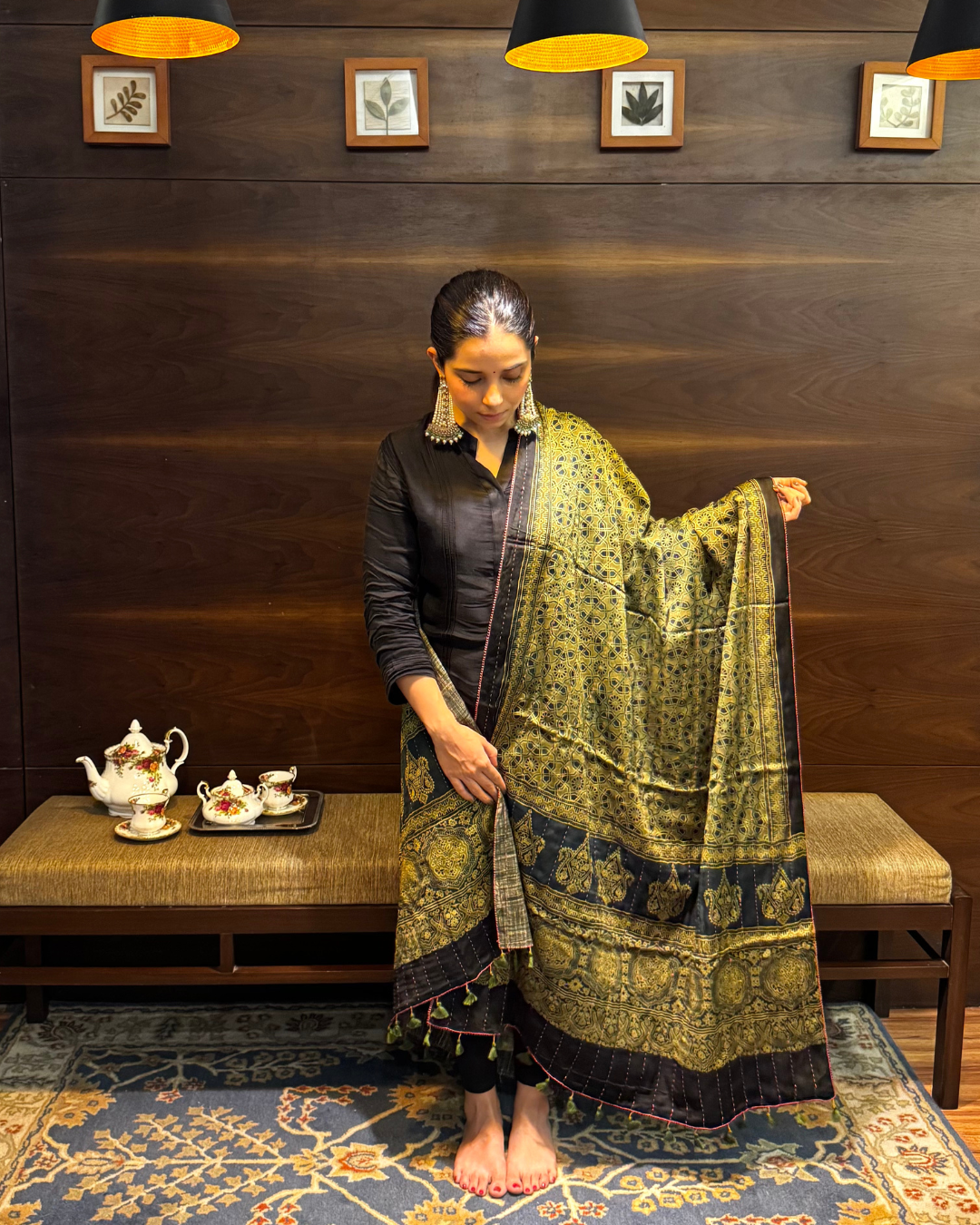 Green Ajrakh Gajji Silk Dupatta