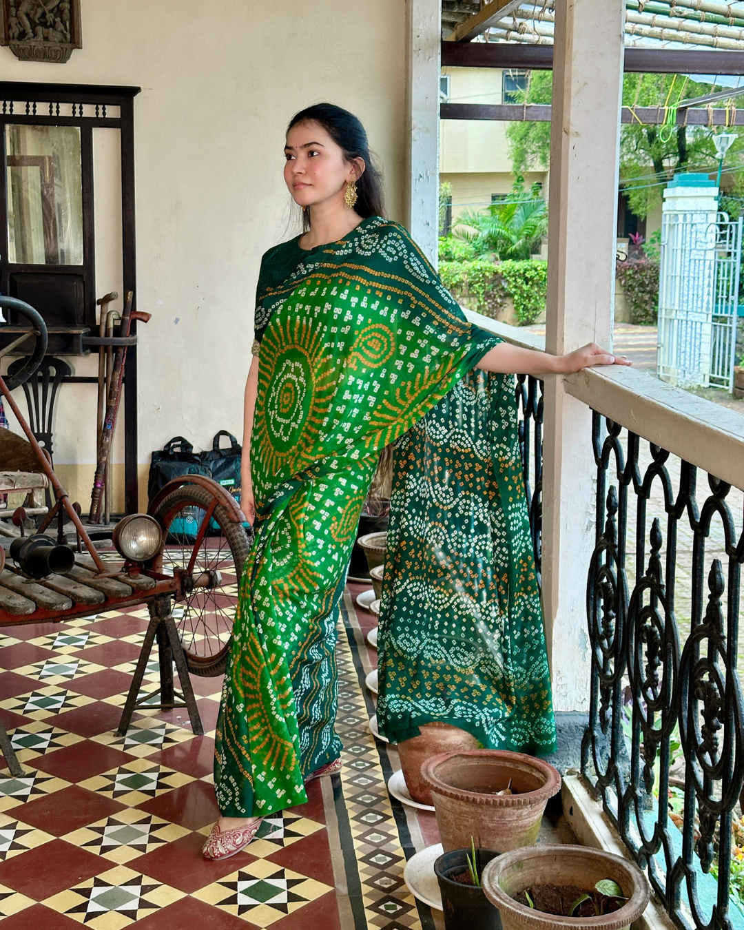 Emerald Green Bandhani Crepe Silk Saree