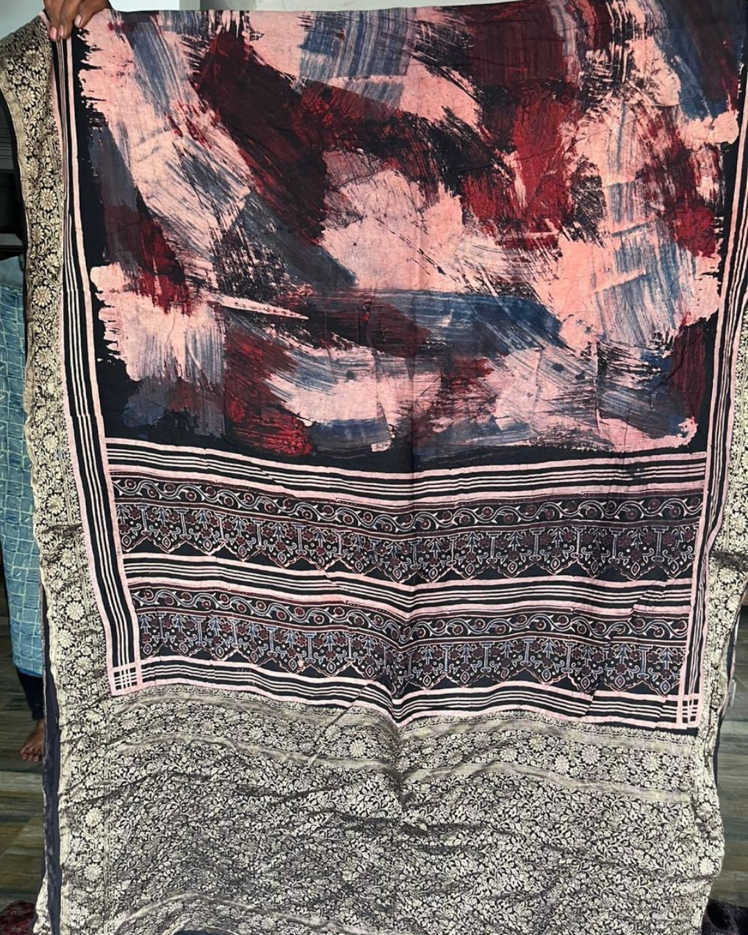 Ajrakh Dola Silk Saree