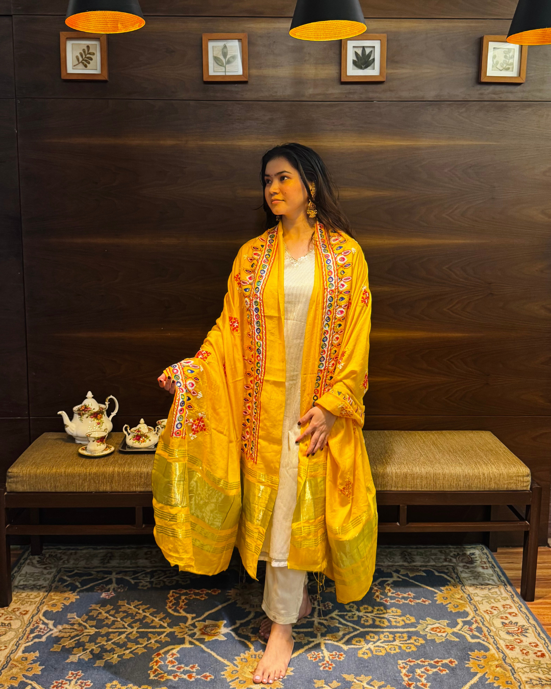 Yellow Kutchi Bharat Dupatta with Lagdi Patta