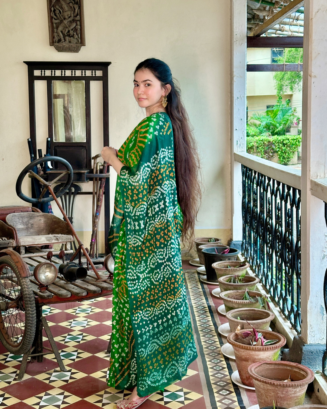 Emerald Green Bandhani Crepe Silk Saree