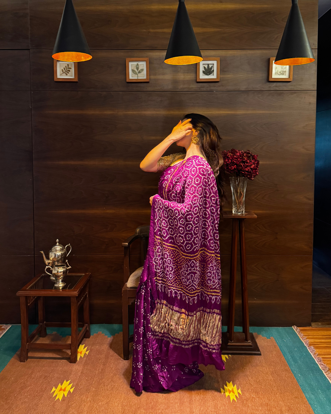 Purple Bandhani Pure Gajji Silk Saree with Lagdi Patta