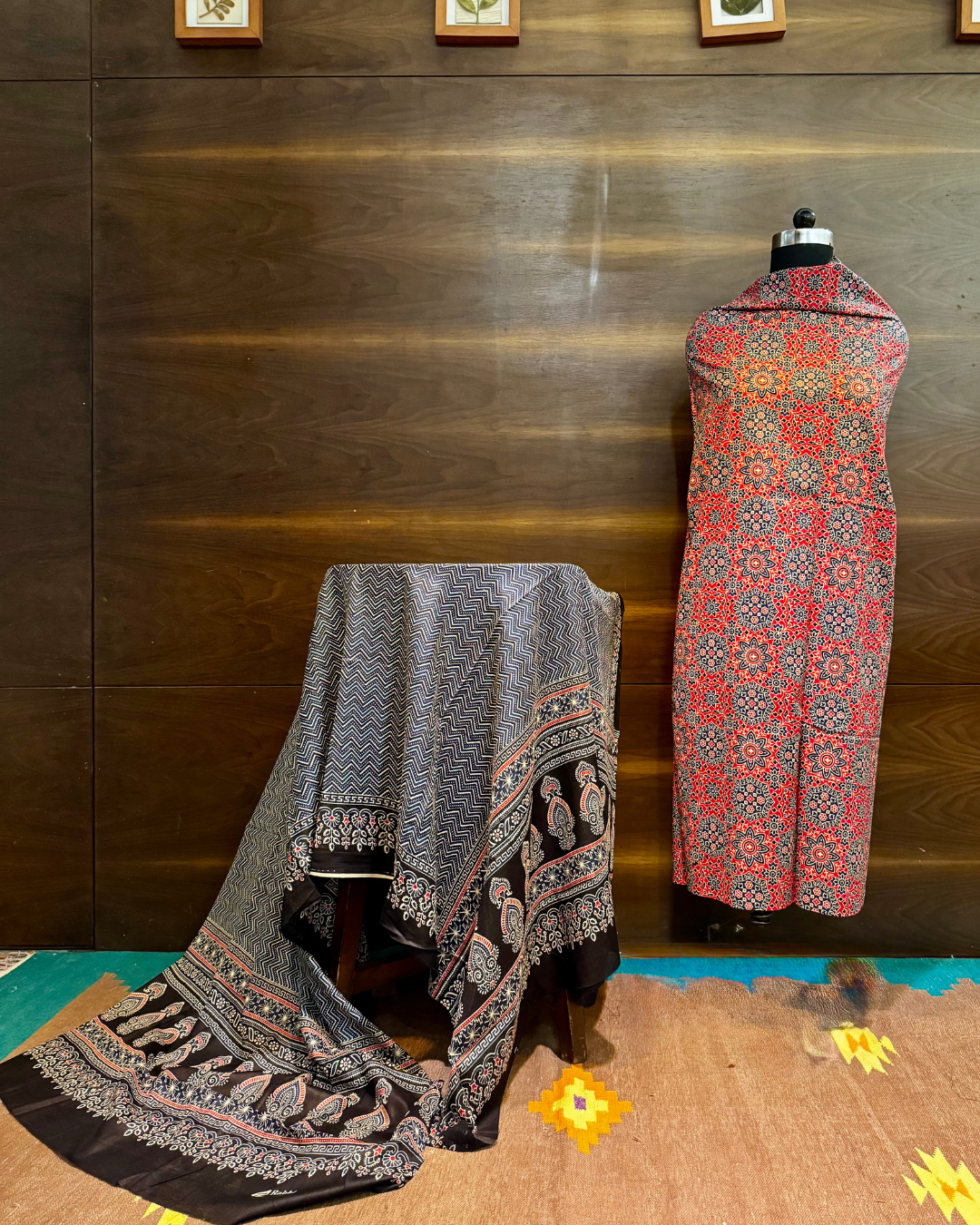 Classic Ajrakh Unstitched Modal Silk Dress Material Set