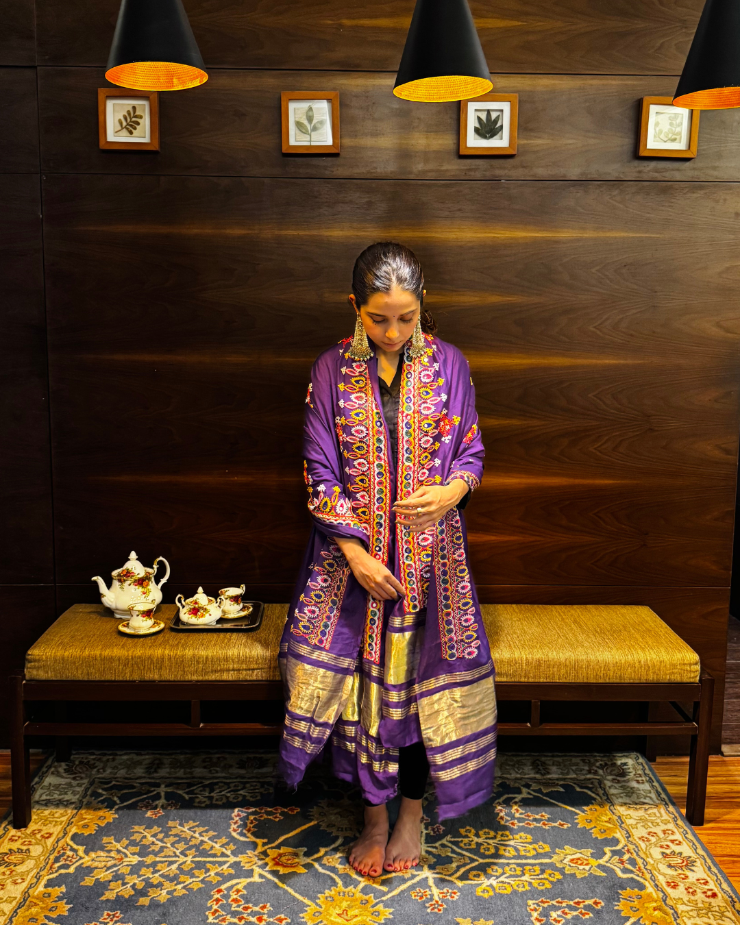 Purple Kutchi Bharat Dupatta with Lagdi Patta
