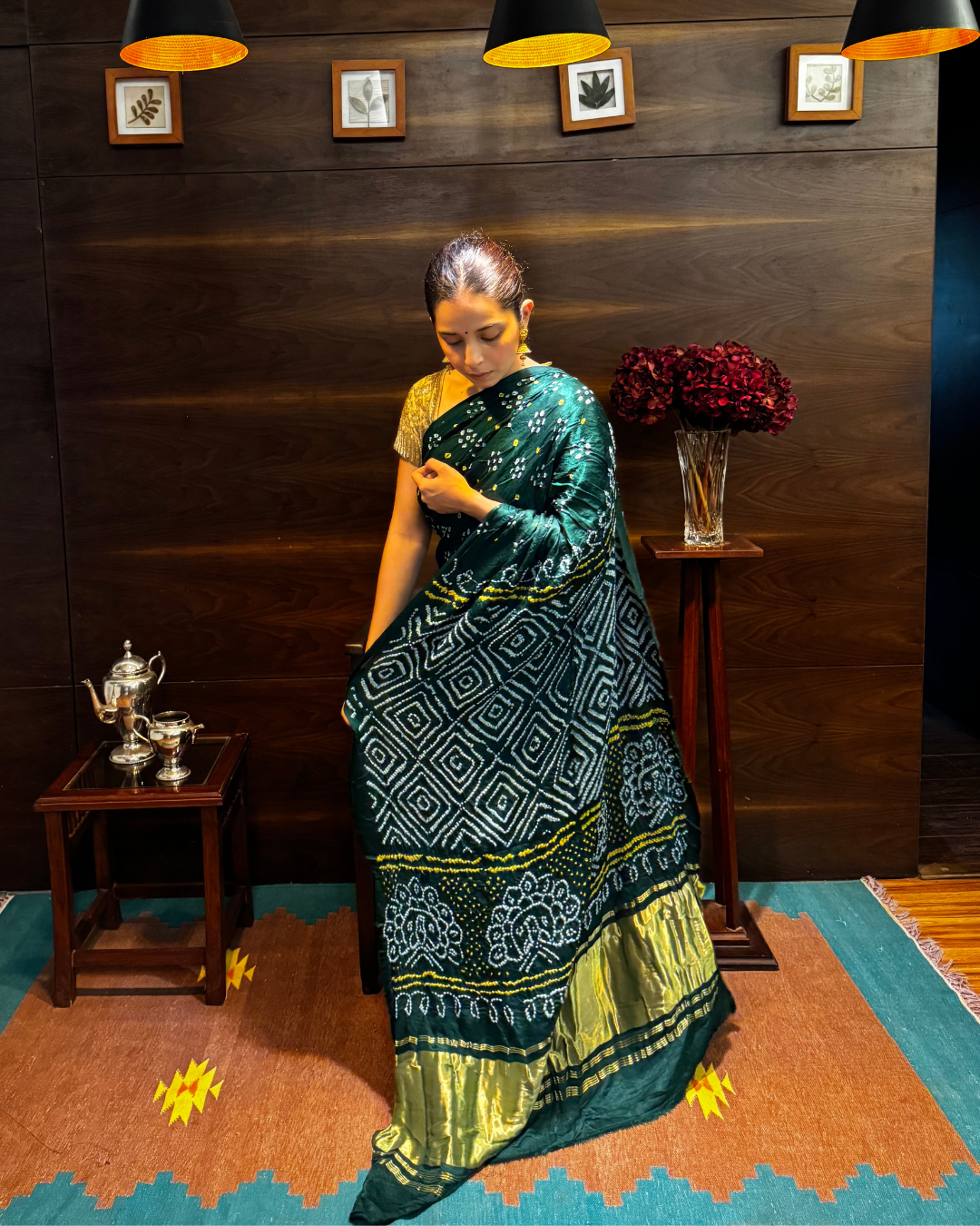Green Bandhani Pure Gajji Silk Saree with Lagdi Patta