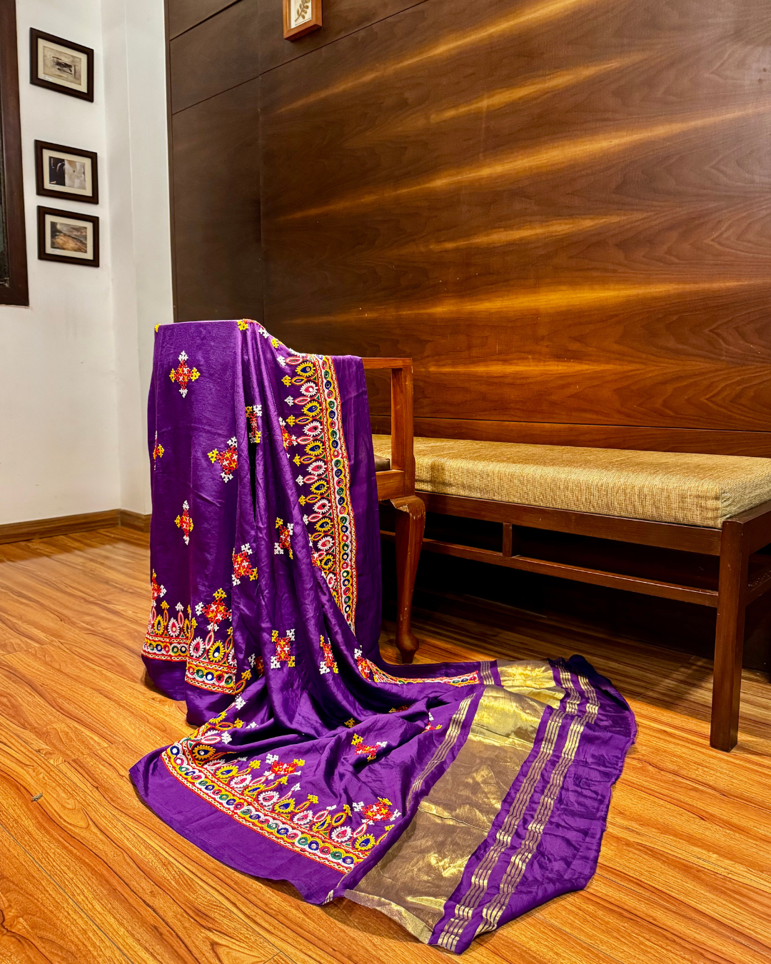 Purple Kutchi Bharat Dupatta with Lagdi Patta