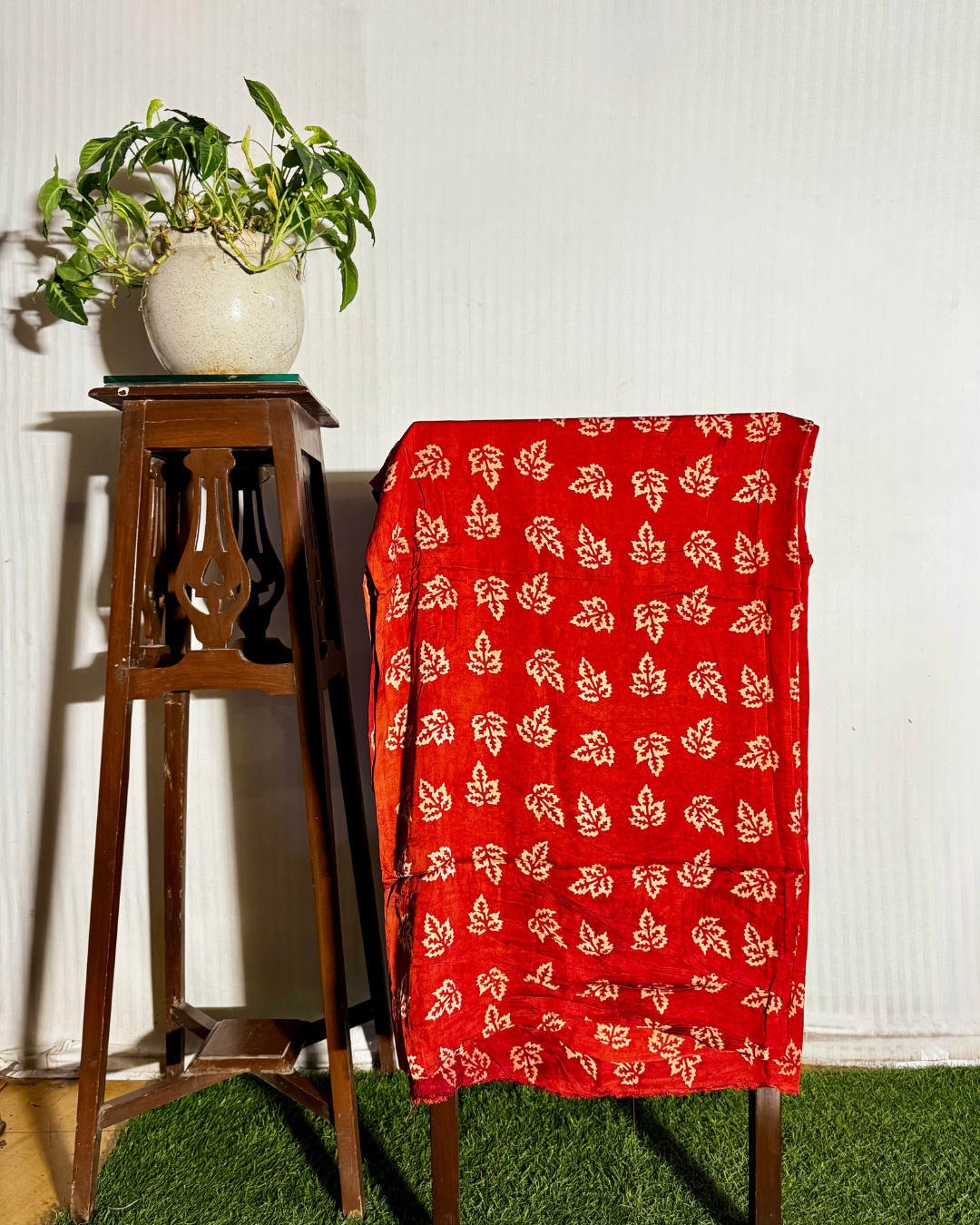Red & Grey Ajrakh Unstitched Gajji Silk Dress Material Set