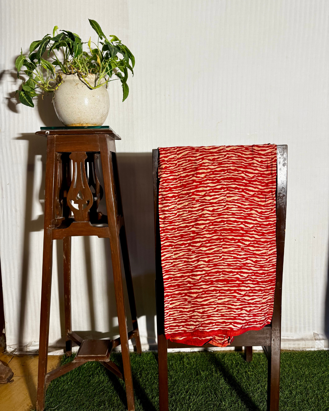 Deep Red Ajrakh Unstitched Gajji Silk Dress Material Set
