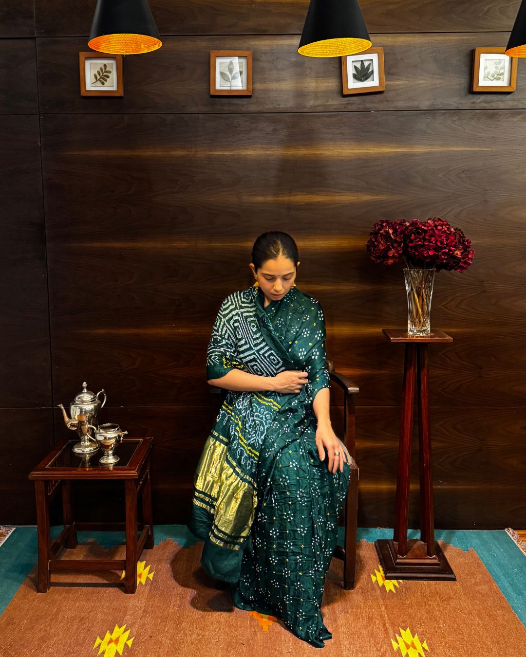 Green Bandhani Pure Gajji Silk Saree with Lagdi Patta