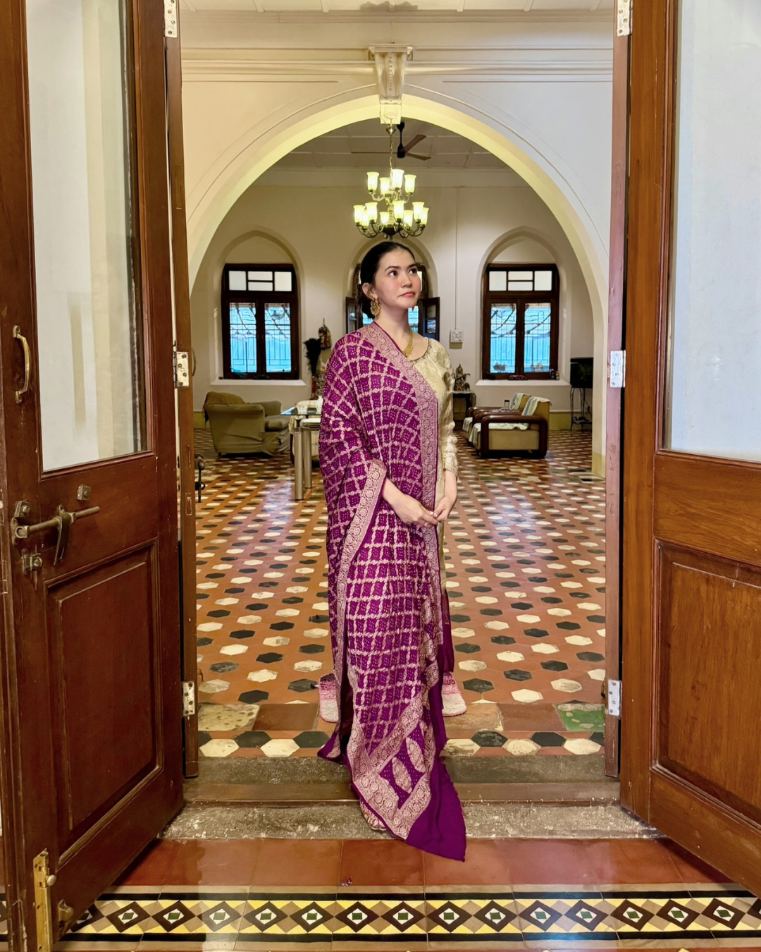 Regal Purple Banarasi Bandhani Silk Dupatta