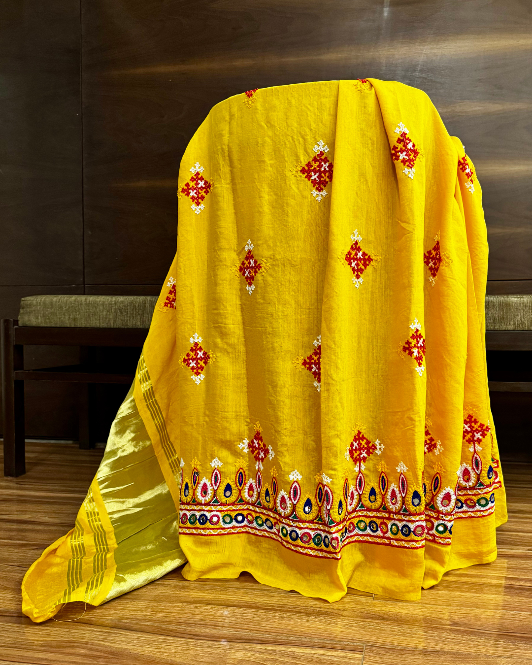 Yellow Kutchi Bharat Dupatta with Lagdi Patta