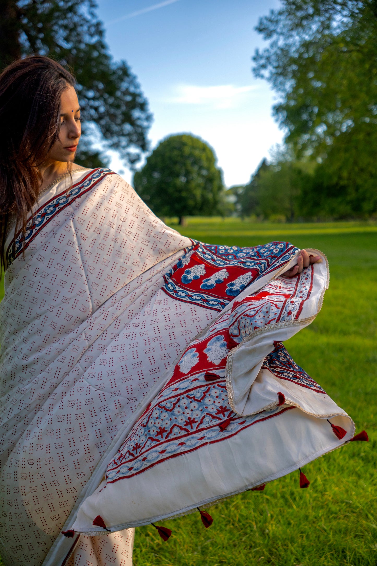 Ajrakh Indigo & Ivory Pure Modal Saree