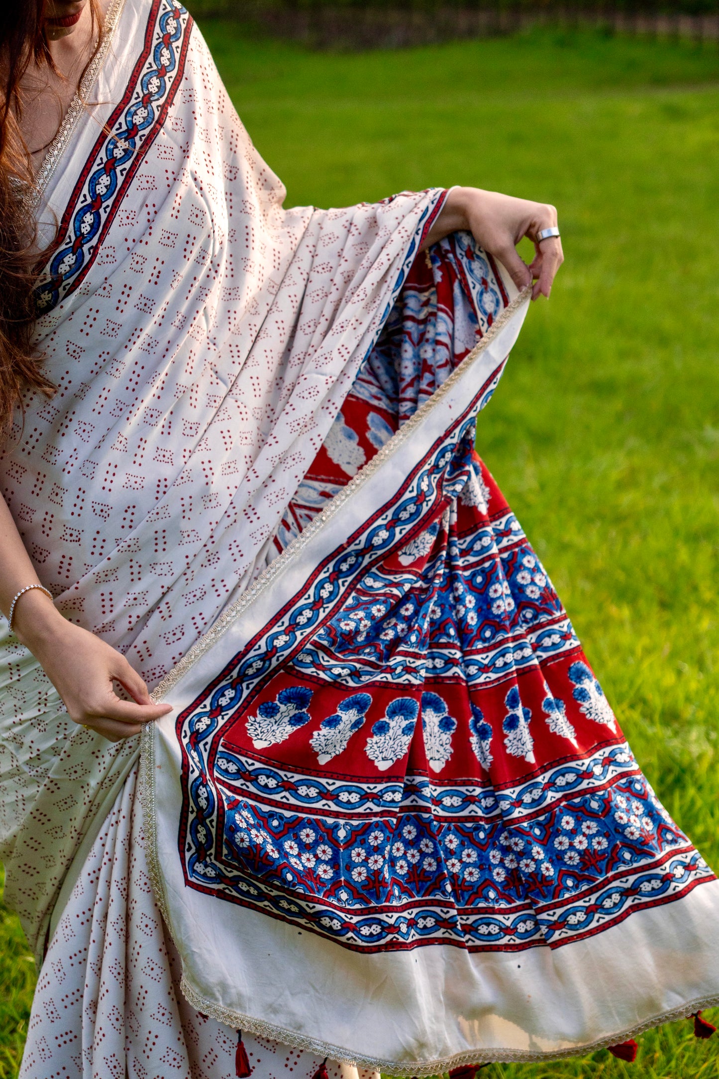 Ajrakh Indigo & Ivory Pure Modal Saree
