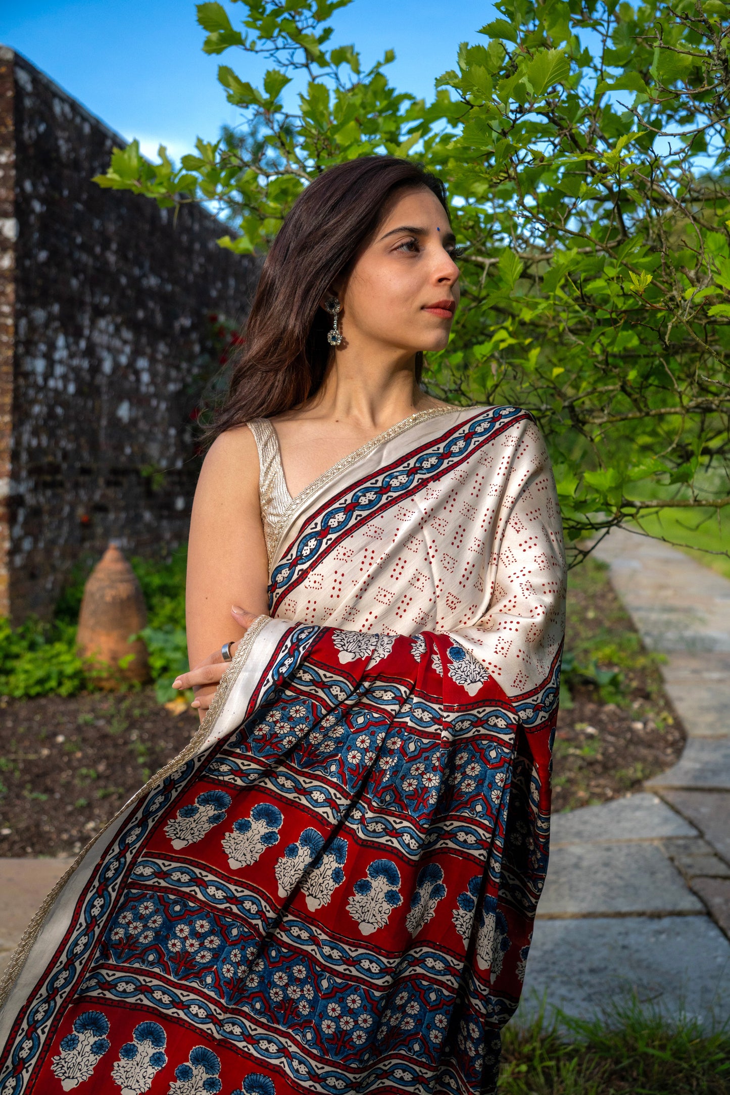 Ajrakh Indigo & Ivory Pure Modal Saree