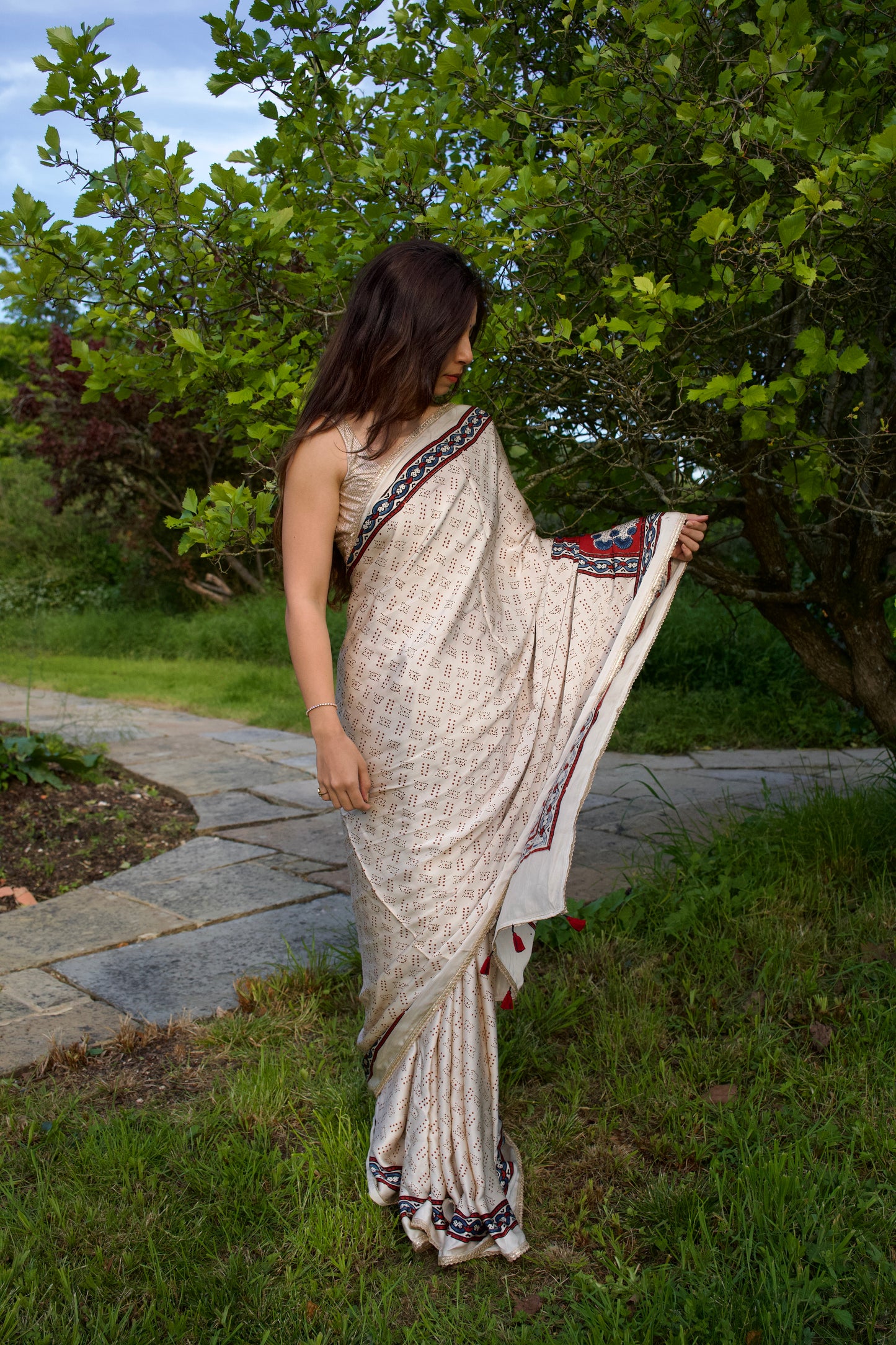 Ajrakh Indigo & Ivory Pure Modal Saree