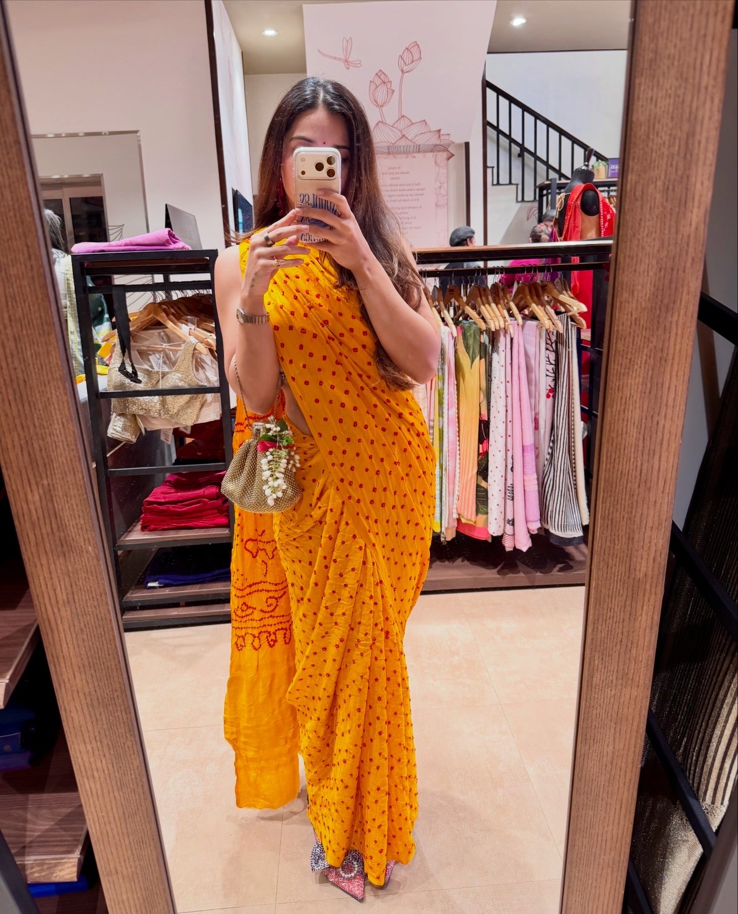Pure Gajji Silk Yellow Bandhani Saree with Lagdi Patta