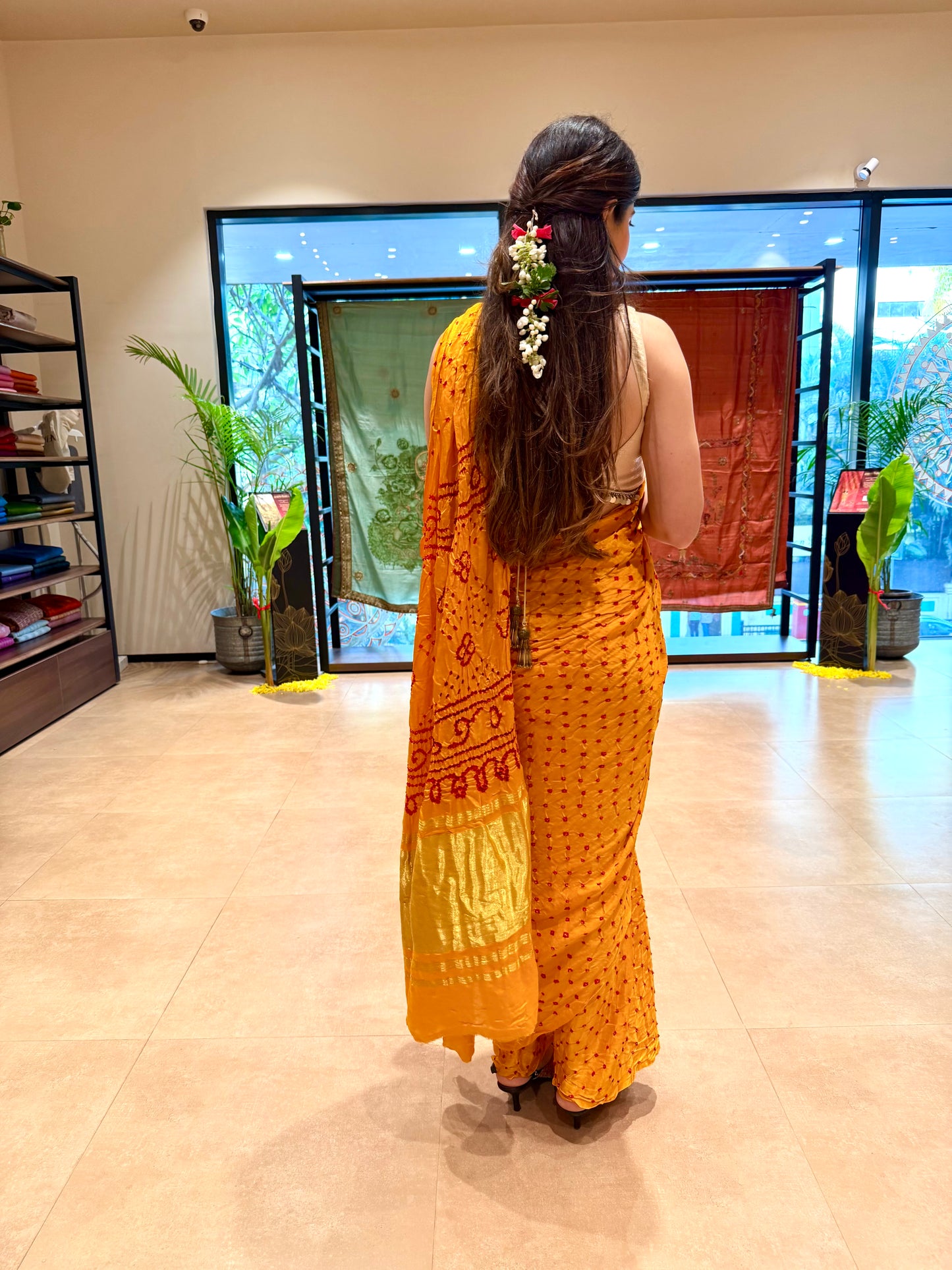 Pure Gajji Silk Yellow Bandhani Saree with Lagdi Patta