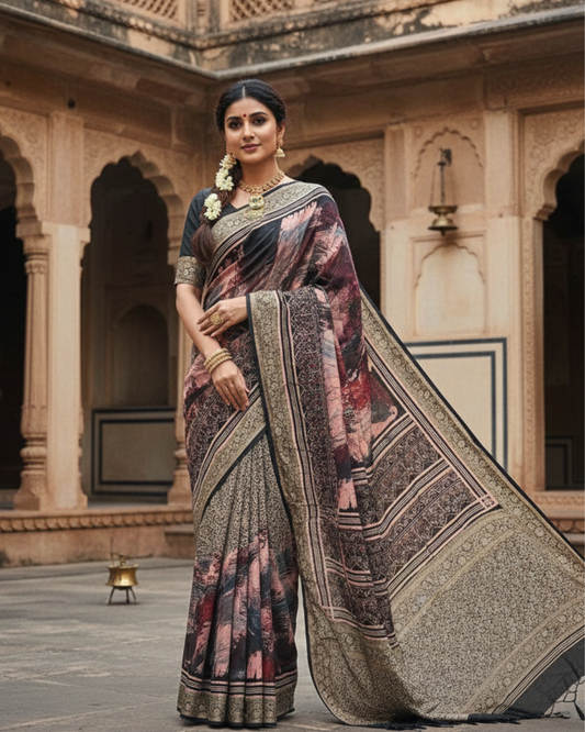 Ajrakh Dola Silk Saree