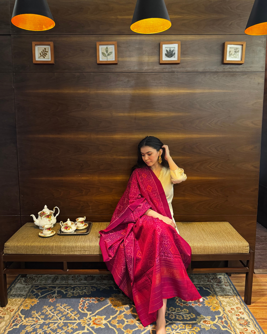 Rani Pink Handwoven Kutchi Shawl