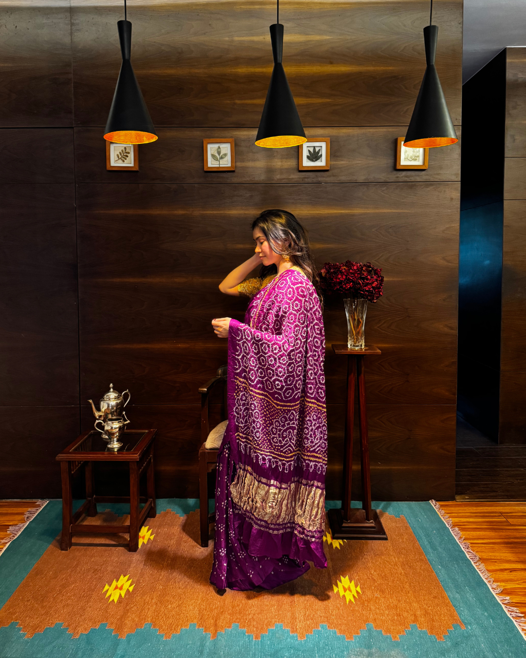 Purple Bandhani Pure Gajji Silk Saree with Lagdi Patta