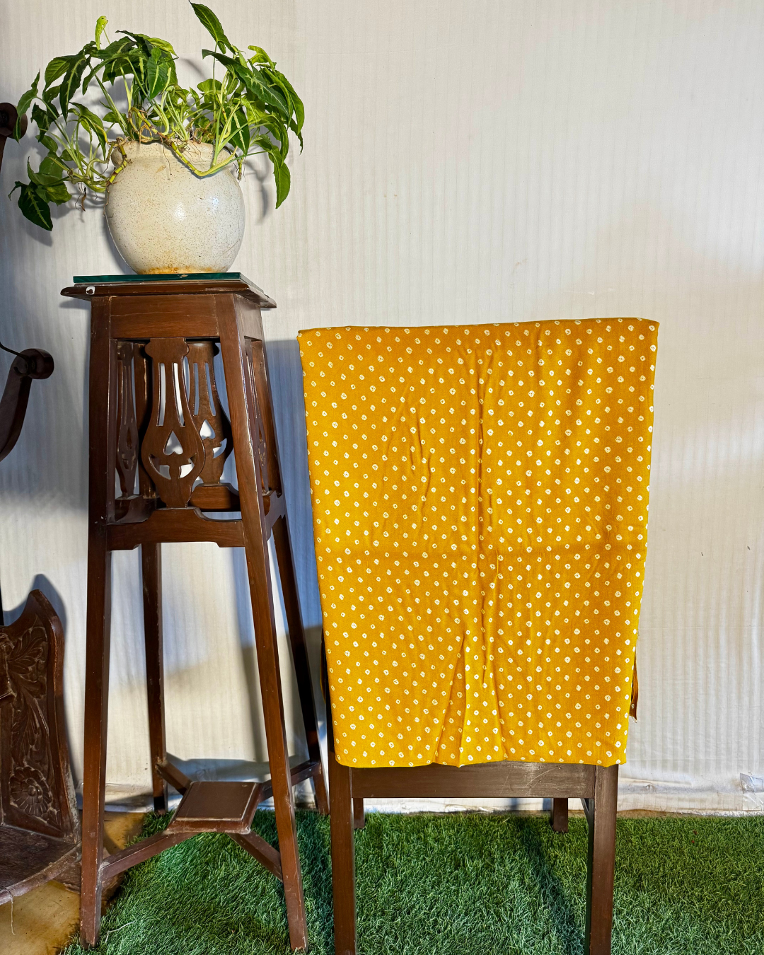 Yellow Bandhani Unstitched Cotton Dress Material Set