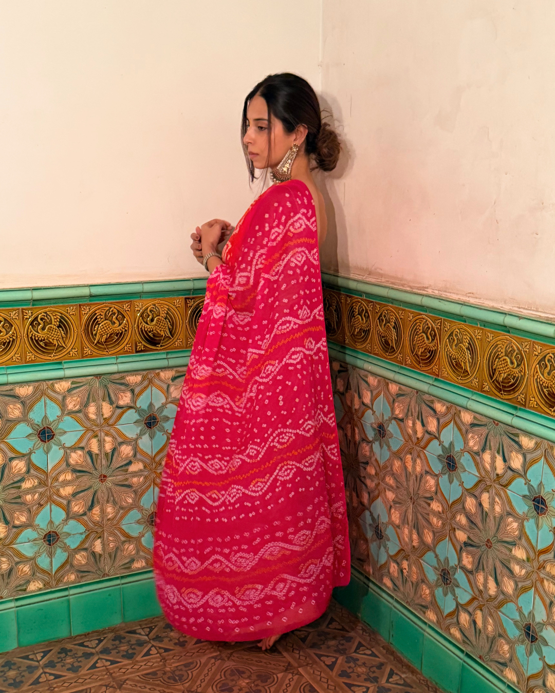 Hot Pink Bandhani Crepe Silk Saree