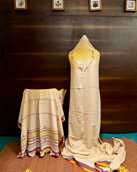 Kala Cotton Unstitched Dress Material Set with Golden Border Dupatta