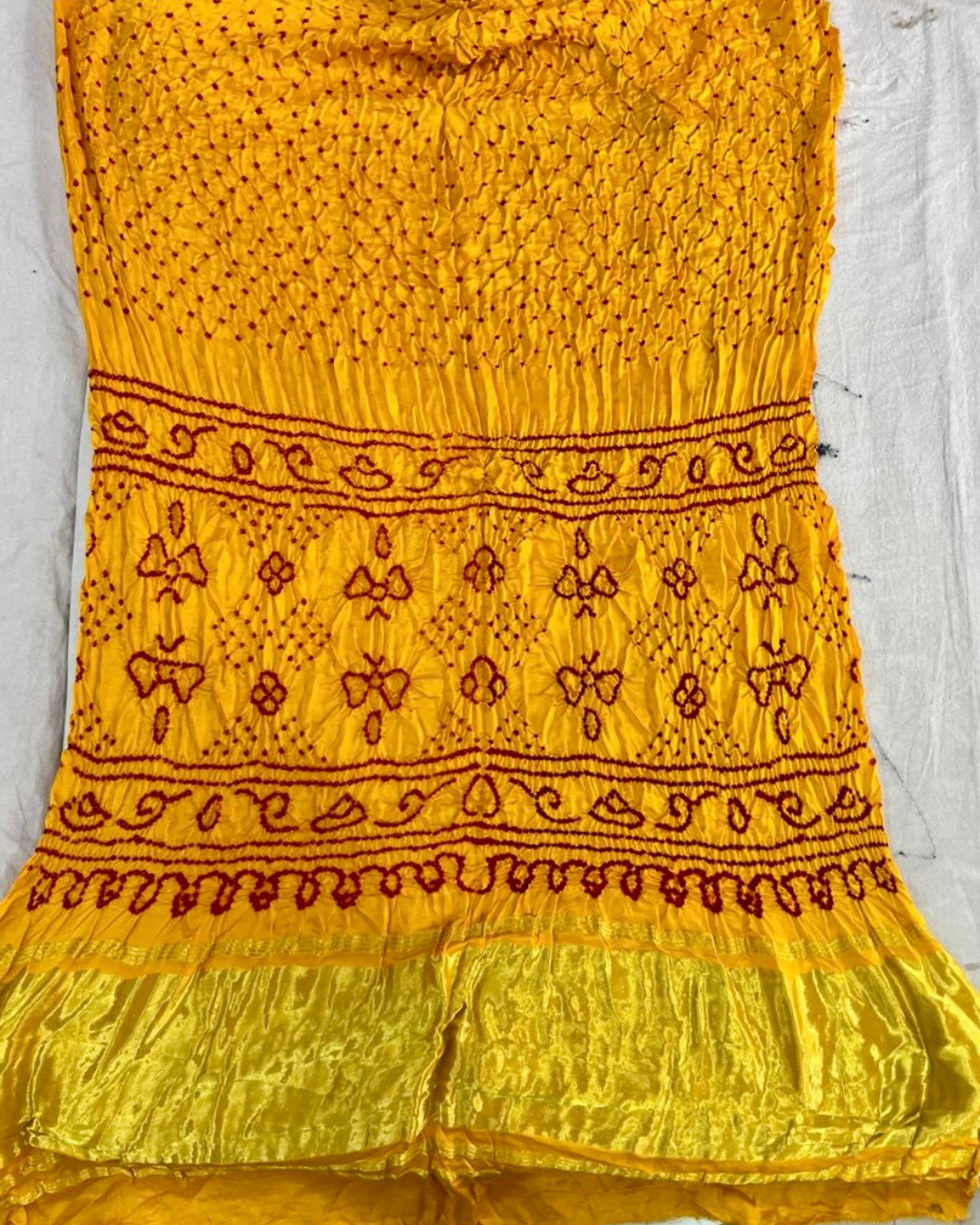 Pure Gajji Silk Yellow Bandhani Saree with Lagdi Patta