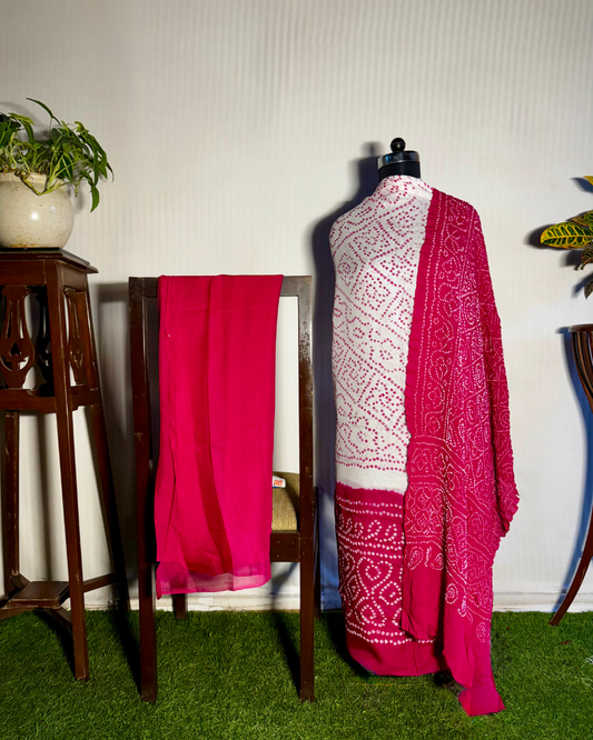 Light & Dark Pink Bandhani Unstitched Crepe Silk Dress Material Set