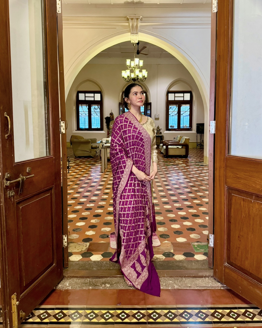 Regal Purple Banarasi Bandhani Silk Dupatta