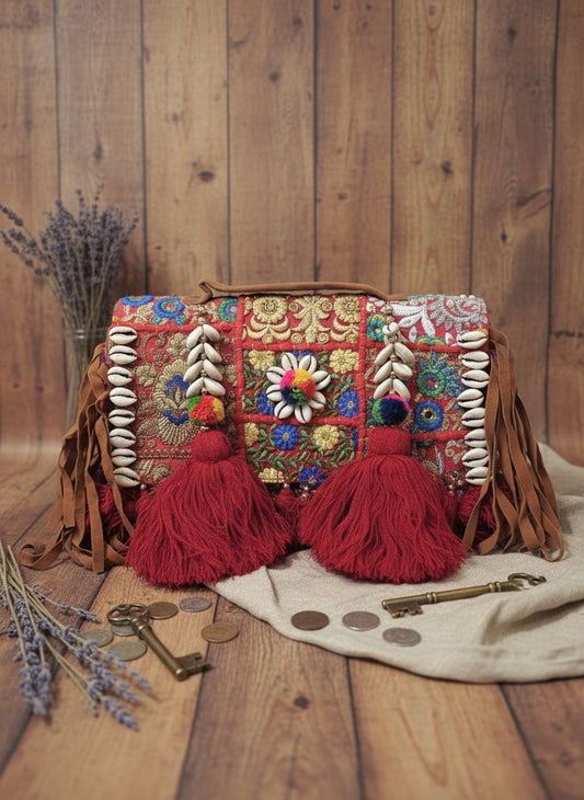 Red Kutchi Handmade Crossbody Bag