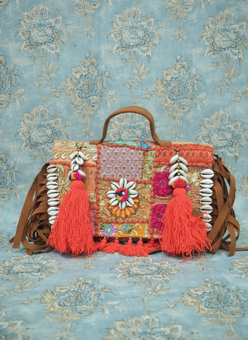 Orange Kutchi Handmade Crossbody Bag