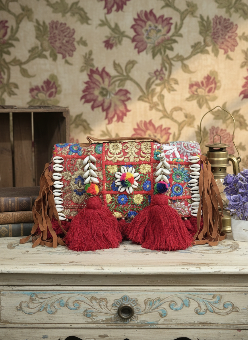 Red Kutchi Handmade Crossbody Bag